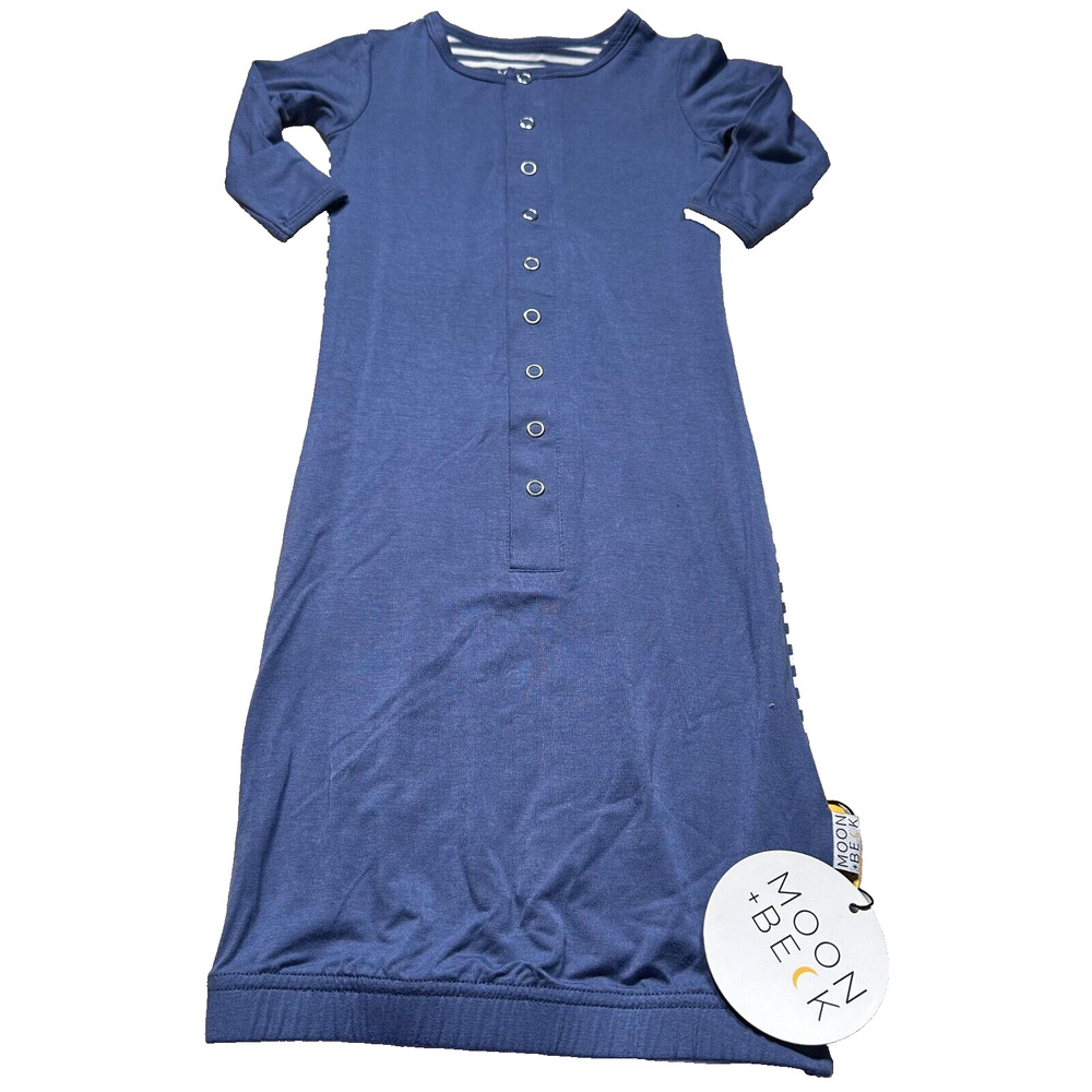 Moon + Beck Baby 0-3 Months Newborn Gown New Blue/White Striped One Piece
